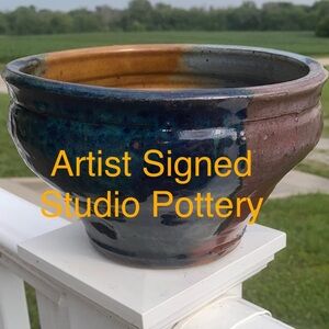 Studio Artist Handcrafted Pottery Multicolor Glazed Planter/Vase